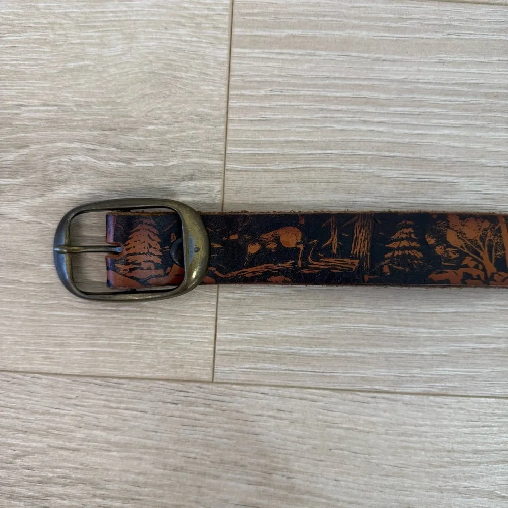 Vintage Made in USA Deer Forest Leather Belt
